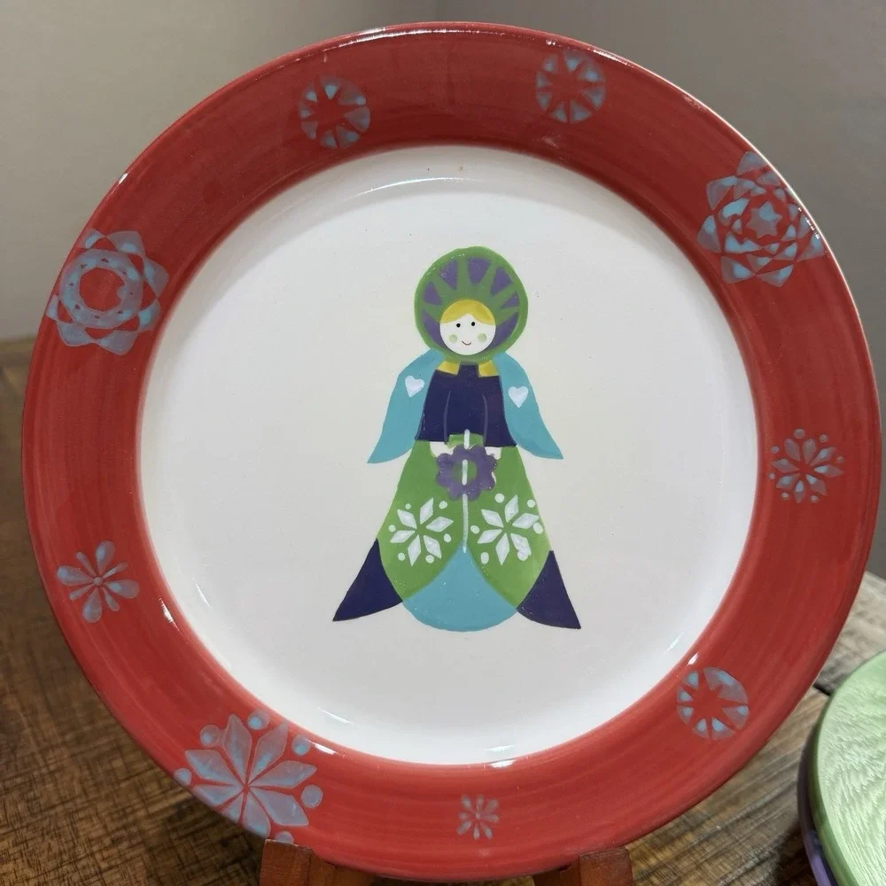 Vintage Christmas‎ World Market Folk Angel Plates 8.5